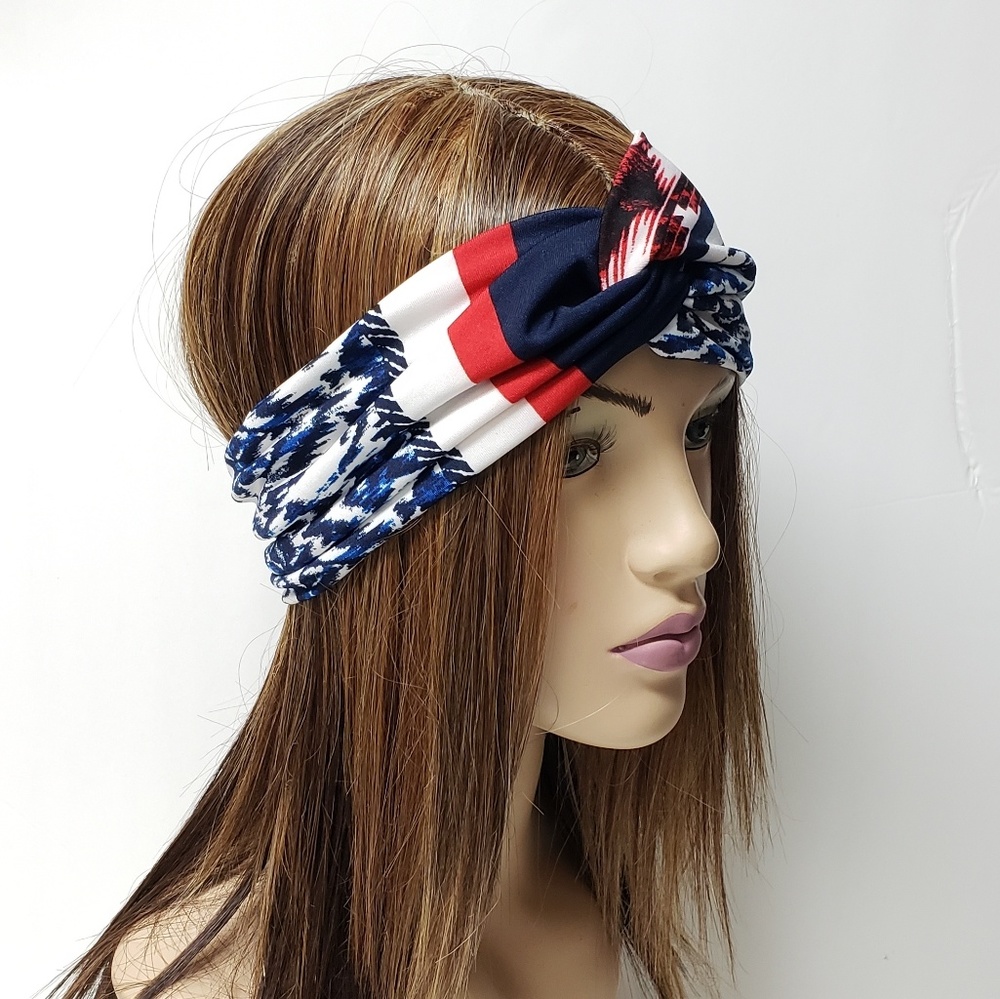 Red, White, Blue Turban Headband Gym Headwraps